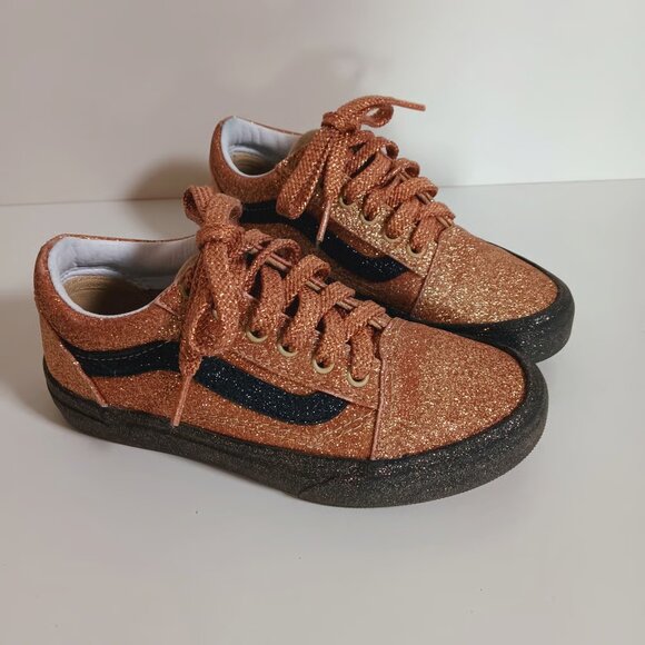 VANS Old Skool Girls Party Glitter Gold Black Sneakers Size 1 - Picture 3 of 6